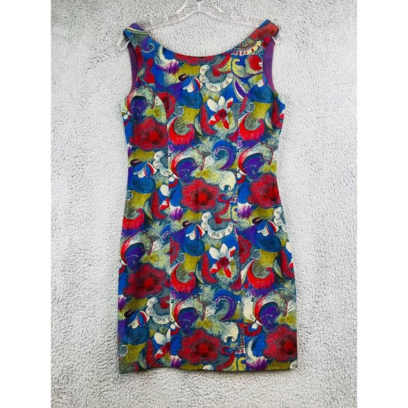 Vintage George Georgiou Colorful Abstract Print 100% Silk Dress Small - Picture 1 of 9